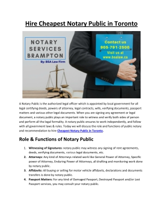 Hire Cheapest Notary Public in Toronto - BSA Law Firm