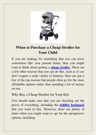 When to Purchase a Cheap Stroller for Your Child