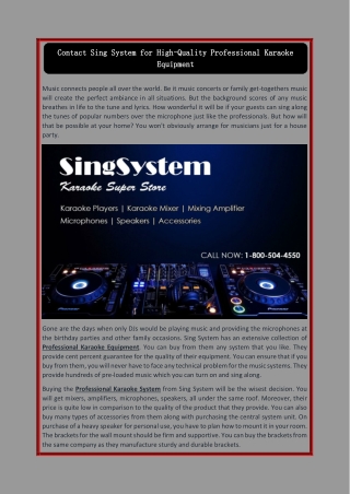 Contact Sing System for High-Quality Professional Karaoke Equipment