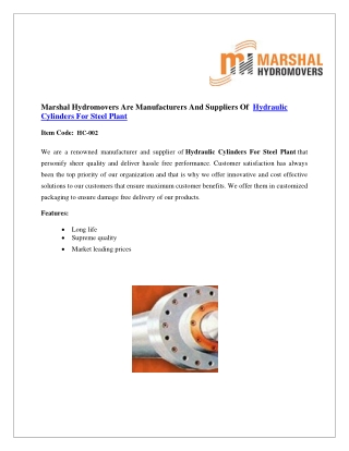 Steel Plant Cylinders | Marshal Haydromovers