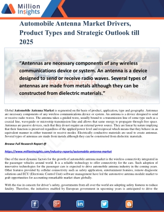 Automobile Antenna Market Drivers, Product Types and Strategic Outlook till 2025