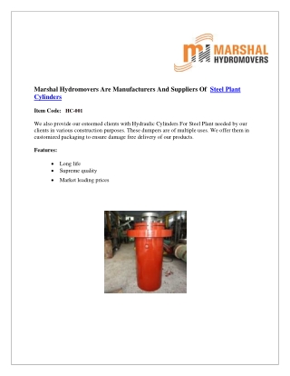 Steel Plant Cylinders | Marshal Haydromovers