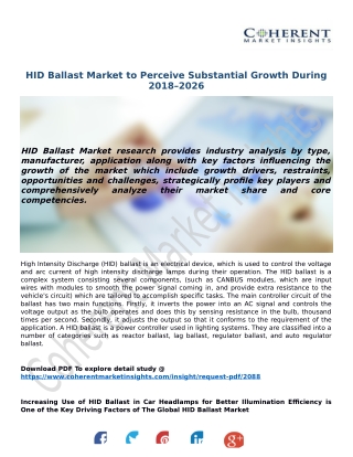 HID Ballast Market to Perceive Substantial Growth During 2018–2026