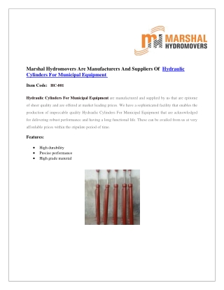Hydraulic Cylinders for Municipal Equipment|Marshal Haydromovers