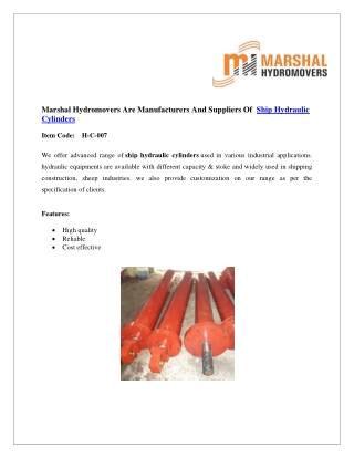 Ship Hydraulic Cylinders | Marshal Haydromovers