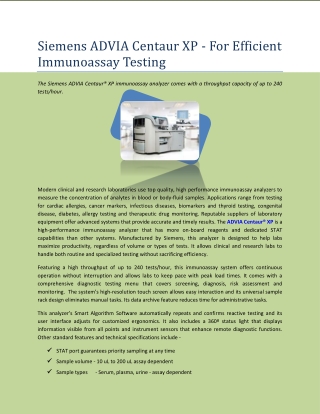 Siemens ADVIA Centaur XP - For Efficient Immunoassay Testing