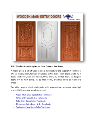 Solid Wooden Doors-Entry Doors, Front Doors at Best Prices