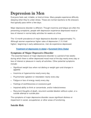 Treatment of Depression for Men