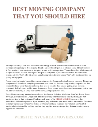BEST MOVING COMPANY THAT YOU SHOULD HIRE