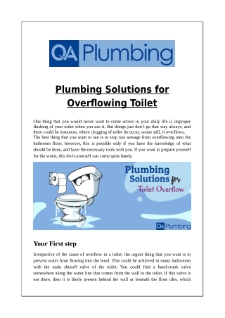 Plumbing Solutions for Overflowing Toilet