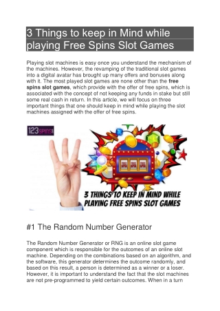 3 Things to keep in Mind while playing Free Spins Slot Games