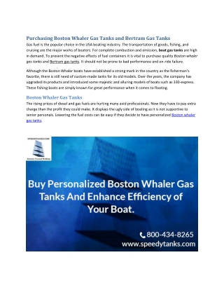 Purchasing Boston Whaler Gas Tanks and Bertram Gas Tanks