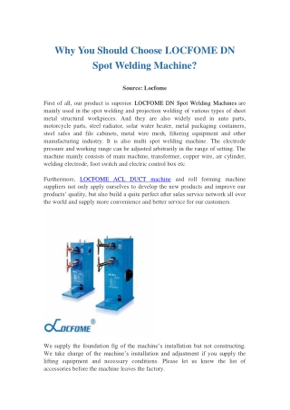 Why You Should Choose LOCFOME DN Spot Welding Machine?