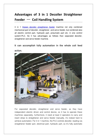 Advantages of 3 in 1 Decoiler Straightener Feeder — Coil Handling System