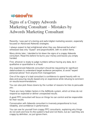 Signs of a Crappy Adwords Marketing Consultant – Mistakes by Adwords Marketing Consultant