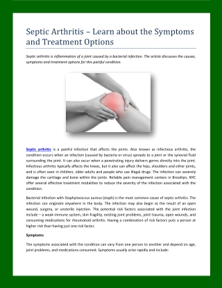 Septic Arthritis – Learn about the Symptoms and Treatment Options