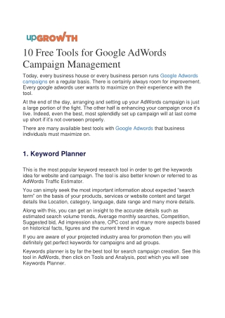 10 Free Tools for Google AdWords Campaign Management