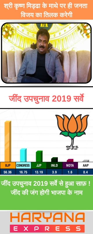 जींद उपचुनाव 2019 सर्वे से हुआ साफ़ ! जींद की जंग होगी भाजपा के नाम