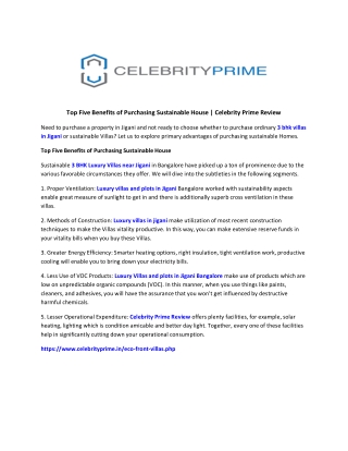 Top Five Benefits of Purchasing Sustainable House | Celebrity Prime Review