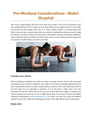 Pre-Workout Considerations - Maitri Hospital