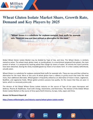 Wheat Gluten Isolate Market Share, Growth Rate, Demand and Key Players by 2025