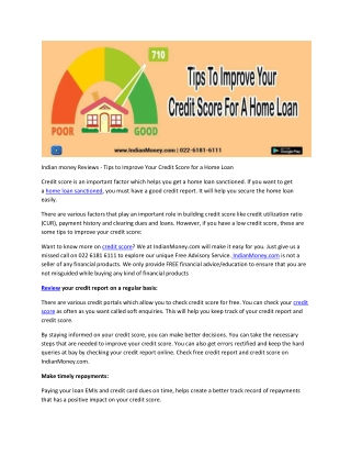 Indian money Reviews - Tips to Improve Your Credit Score for a Home Loan