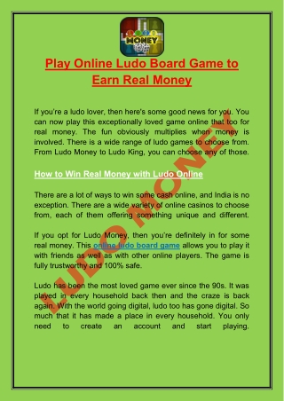 Play Online Ludo Board Game to Earn Real Money