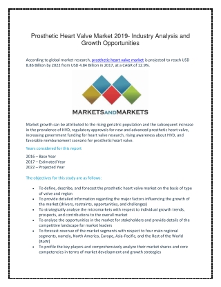 Prosthetic Heart Valve Market 2019- Industry Analysis and Growth Opportunities