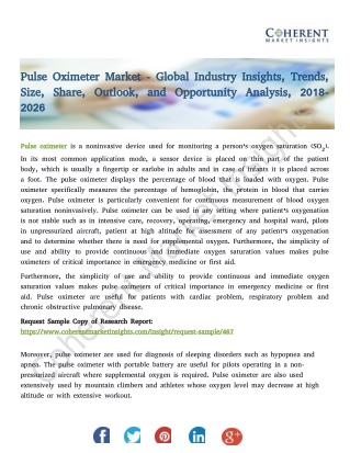 Pulse Oximeter Market - Global Industry Insights, Trends, Size, Share, Outlook, and Opportunity Analysis, 2018-2026