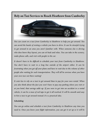 Rely on Taxi Services to Reach Heathrow from Camberley