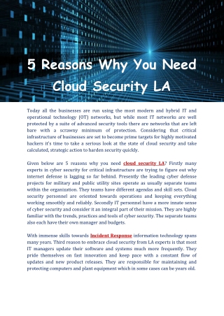 5 Reasons Why You Need Cloud Security LA