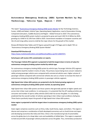 Autonomous Emergency Braking (AEB) System Market by Key Technology, Vehicle Type, Region – 2025