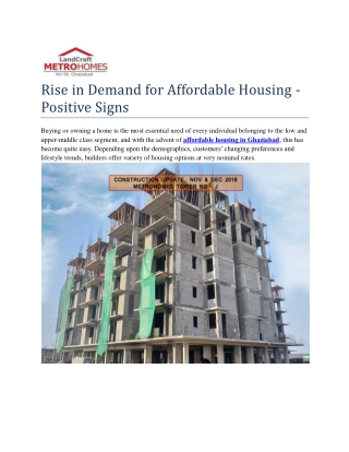 Rise in Demand for Affordable Housing - Positive Signs