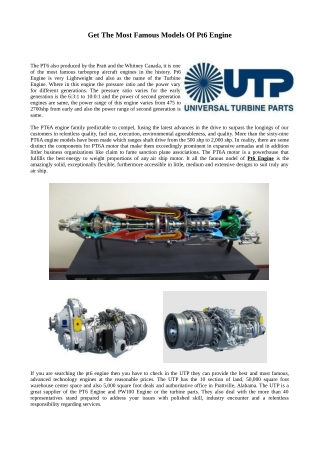 Get The Most Famous Models Of PT6 Engine