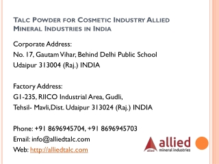 Talc Powder for Cosmetic Industry Allied Mineral Industries in India