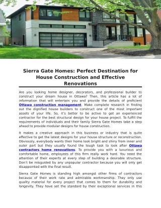 Sierra Gate Homes: Perfect Destination for House Construction and Effective Renovations