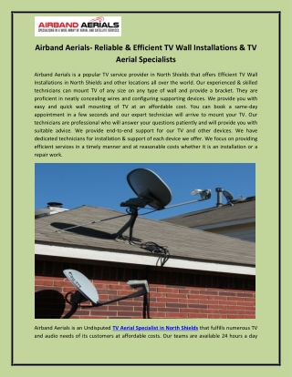 Airband Aerials- Reliable & Efficient TV Wall Installations & TV Aerial Specialists