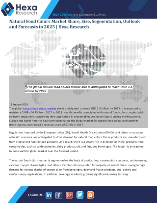 Natural Food Colors Market Analysis, Size, Trends, Share, Report and Forecast to 2025