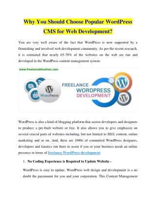 Why You Should Choose Popular WordPress CMS for Web Development?