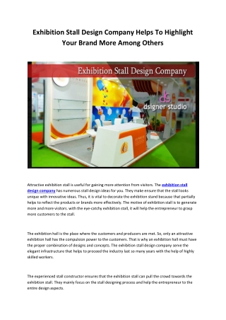 Exhibition Stall Design Company Helps To Highlight Your Brand More Among Others