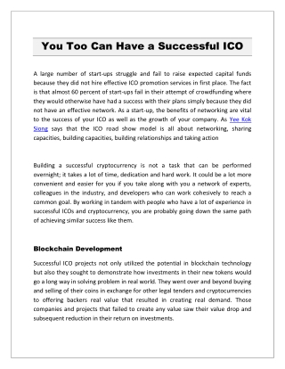 You Too Can Have a Successful ICO