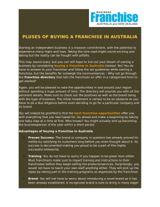 Pluses of Buying a Franchise in Australia
