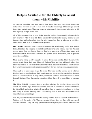 Help is Available for the Elderly to Assist them with Mobility