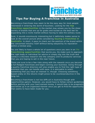 Tips For Buying A Franchise In Australia