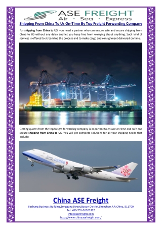 Shipping From China To Us On-Time By Top Freight Forwarding Company