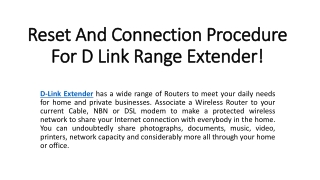 Reset And Connection Procedure For D Link Range Extender!