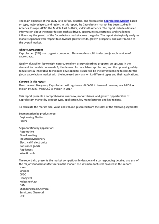 Global Caprolactam Market Analysis and 2023 Forecast Research Report