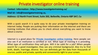 Do Your Private Investigation training On Internet