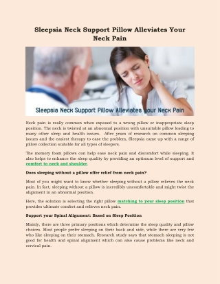 Sleepsia Neck Support Pillow Alleviates Your Neck Pain