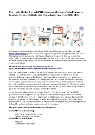 Electronic Health Record (EHR) Systems Market – Global Industry Insights, Trends, Outlook, and Opportunity Analysis, 201